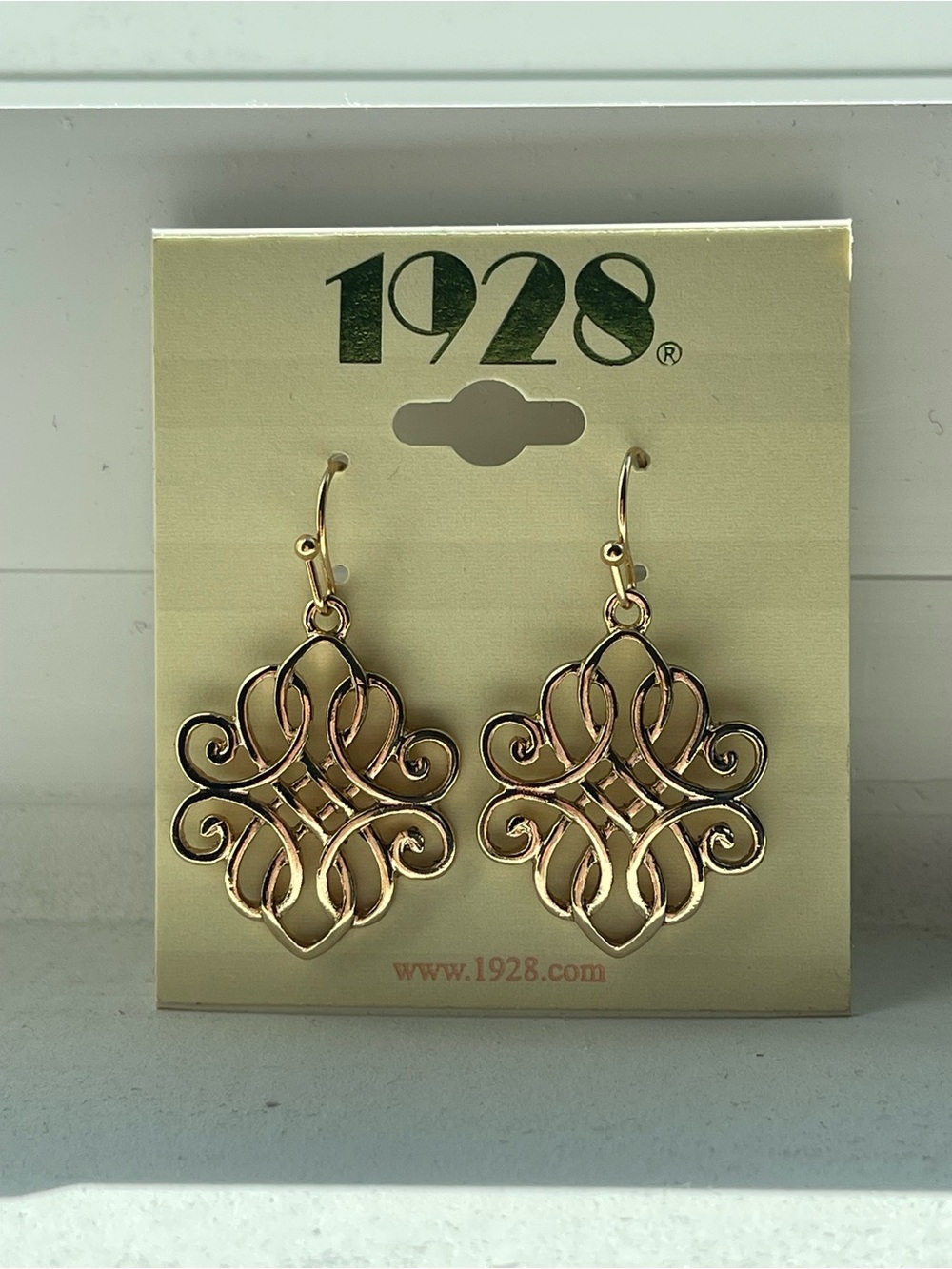 1928 Goldtone Filigree Dangle Earrings